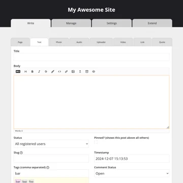 A screenshot of the Write page